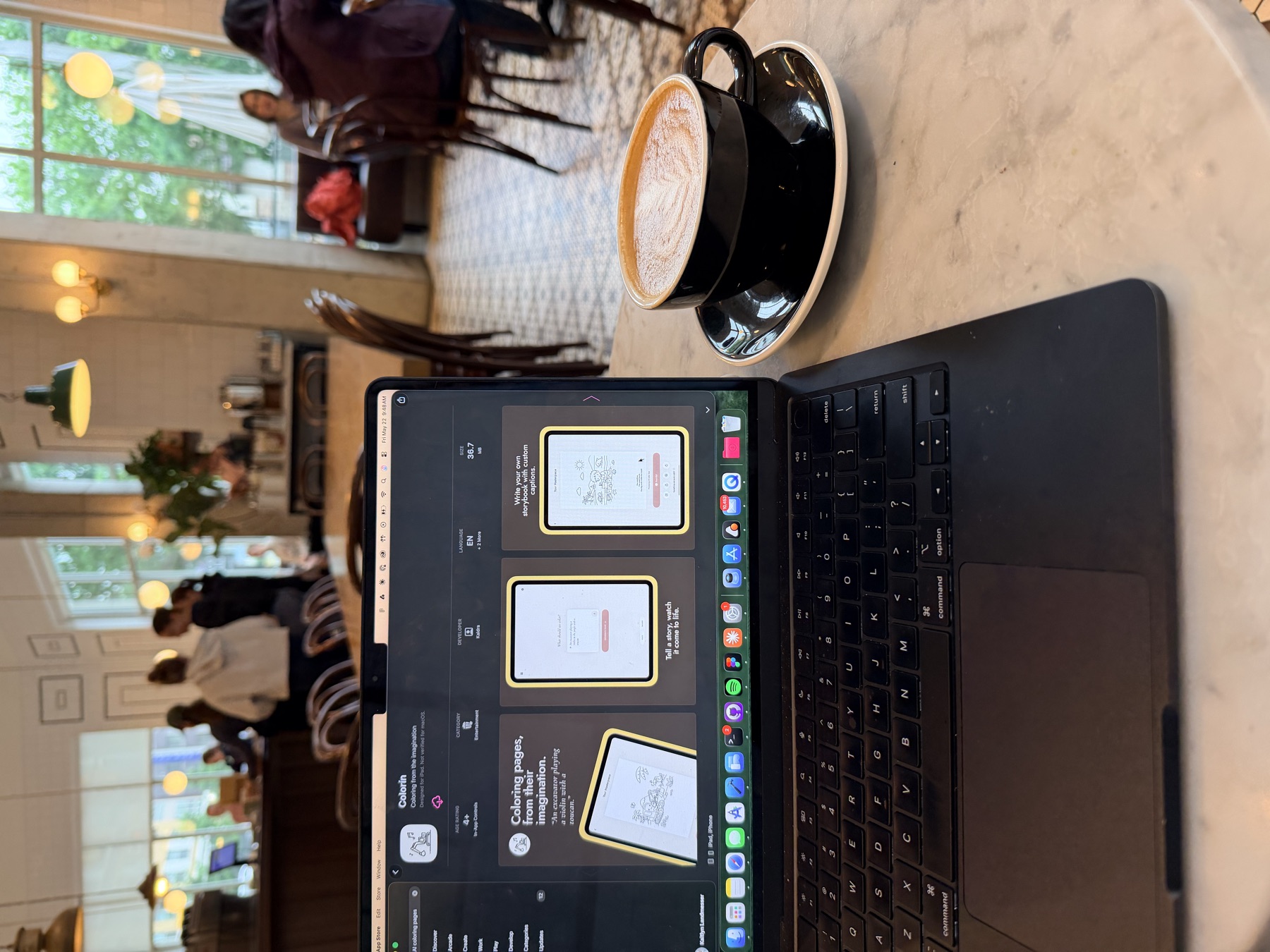 Laptop on a cafe table on launch day